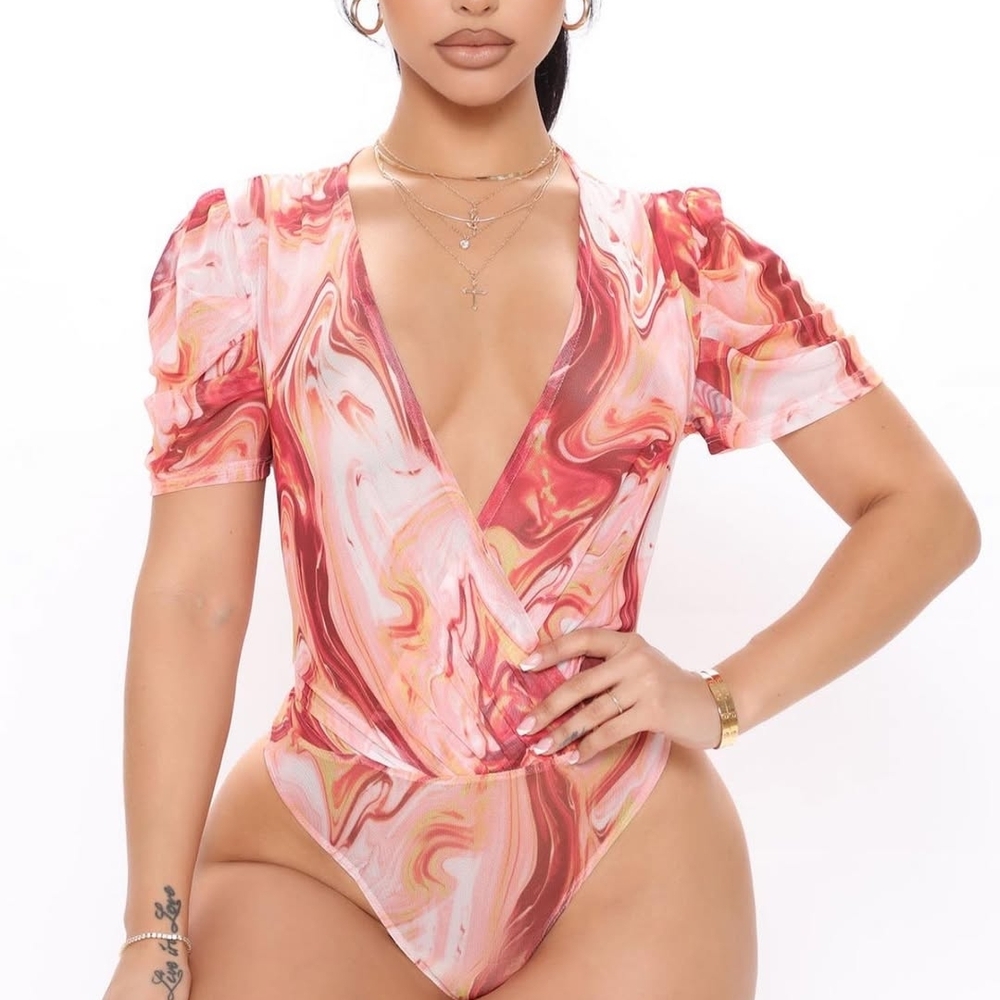 Fashion Nova Peach Swirl Bodysuit